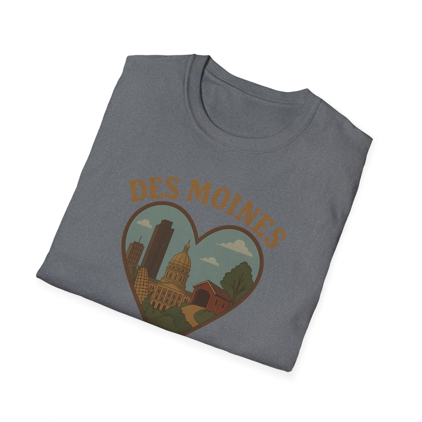 Fall in Love with Des Moines: Unisex Soft Tee Celebrating Iowa's Capital with Heart