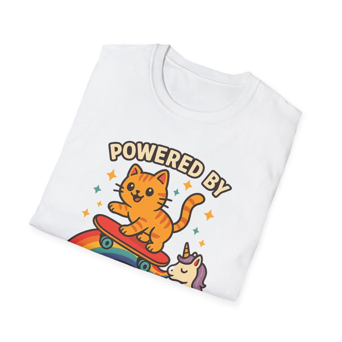 Catch the Magic Wave in a Cat Powered by Unicorn Kisses T-Shirt - Soft Unisex Fit!