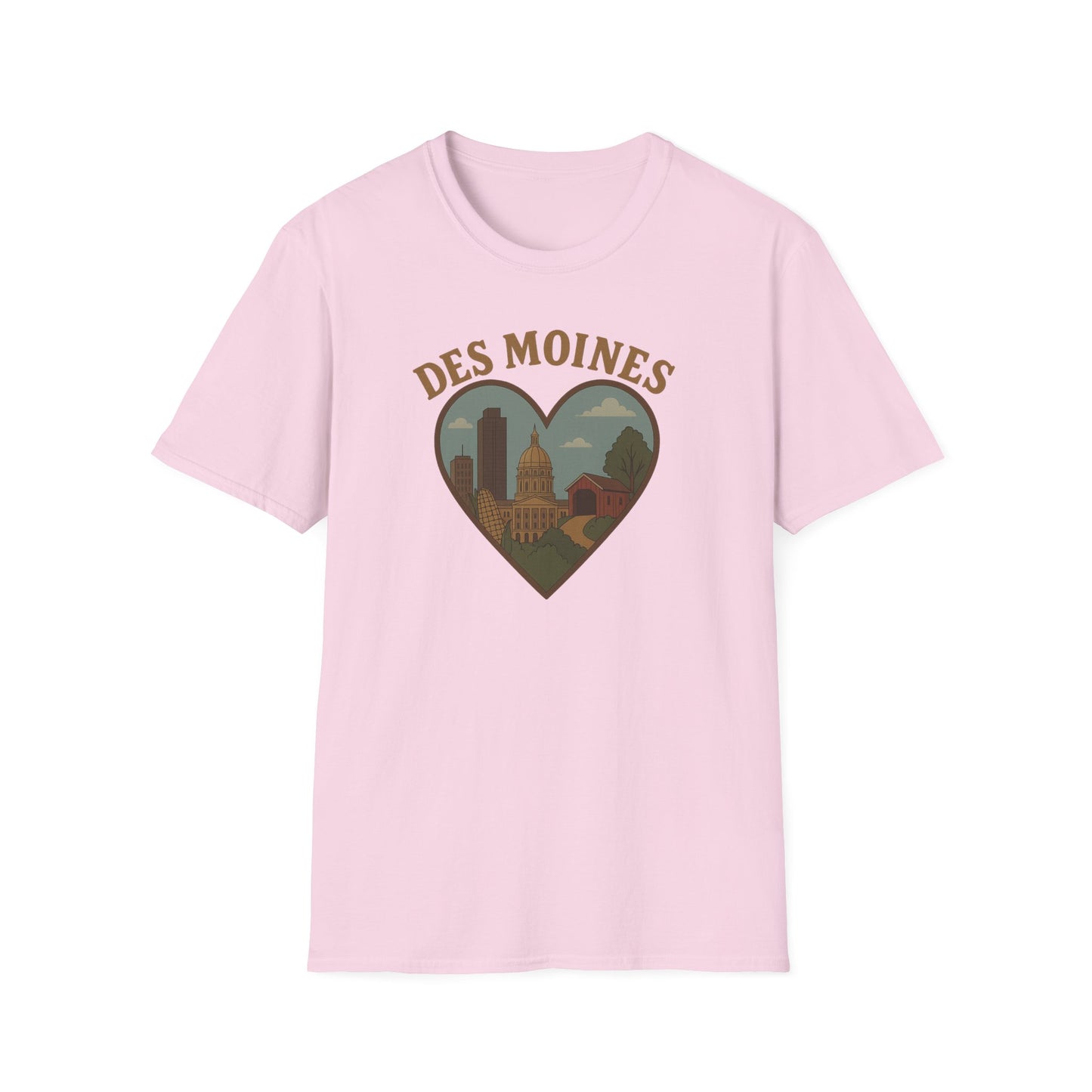 Fall in Love with Des Moines: Unisex Soft Tee Celebrating Iowa's Capital with Heart