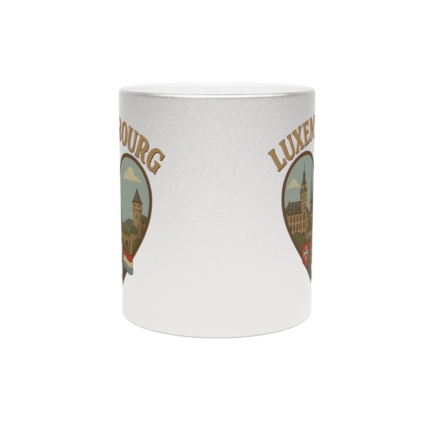 Sip Luxuriously: Metallic Mug with Luxembourg Heart and Iconic Skyline