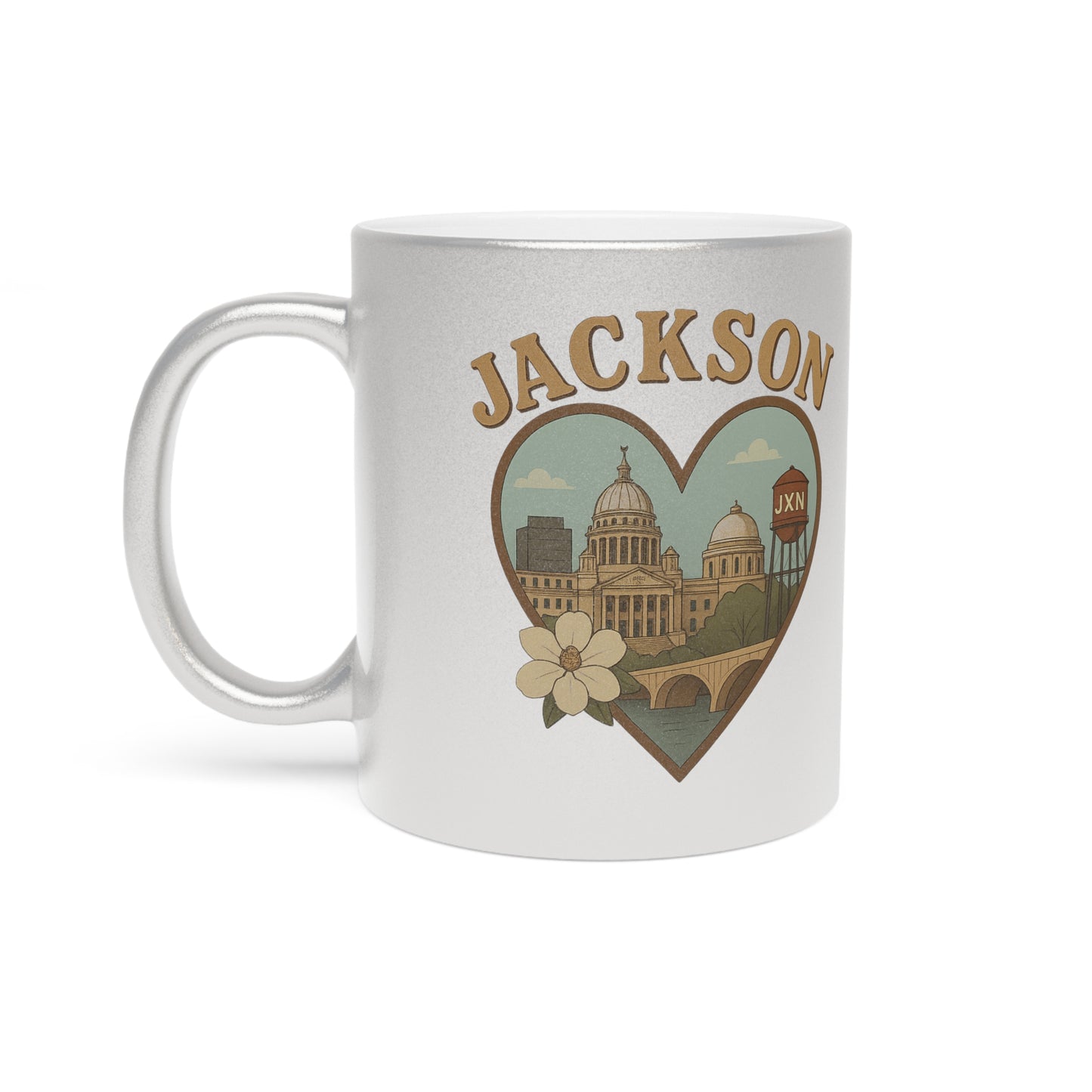 Gleaming Jackson Landmark Mug: Sip with Silver-Gold Shine