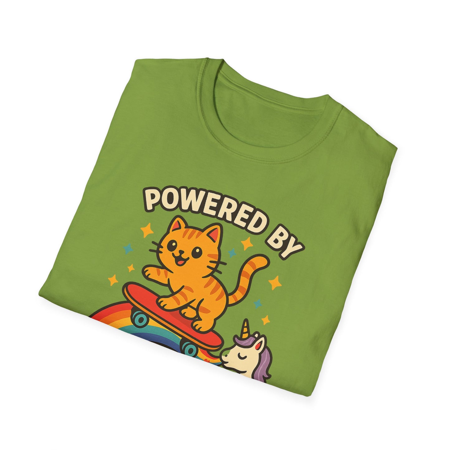 Catch the Magic Wave in a Cat Powered by Unicorn Kisses T-Shirt - Soft Unisex Fit!