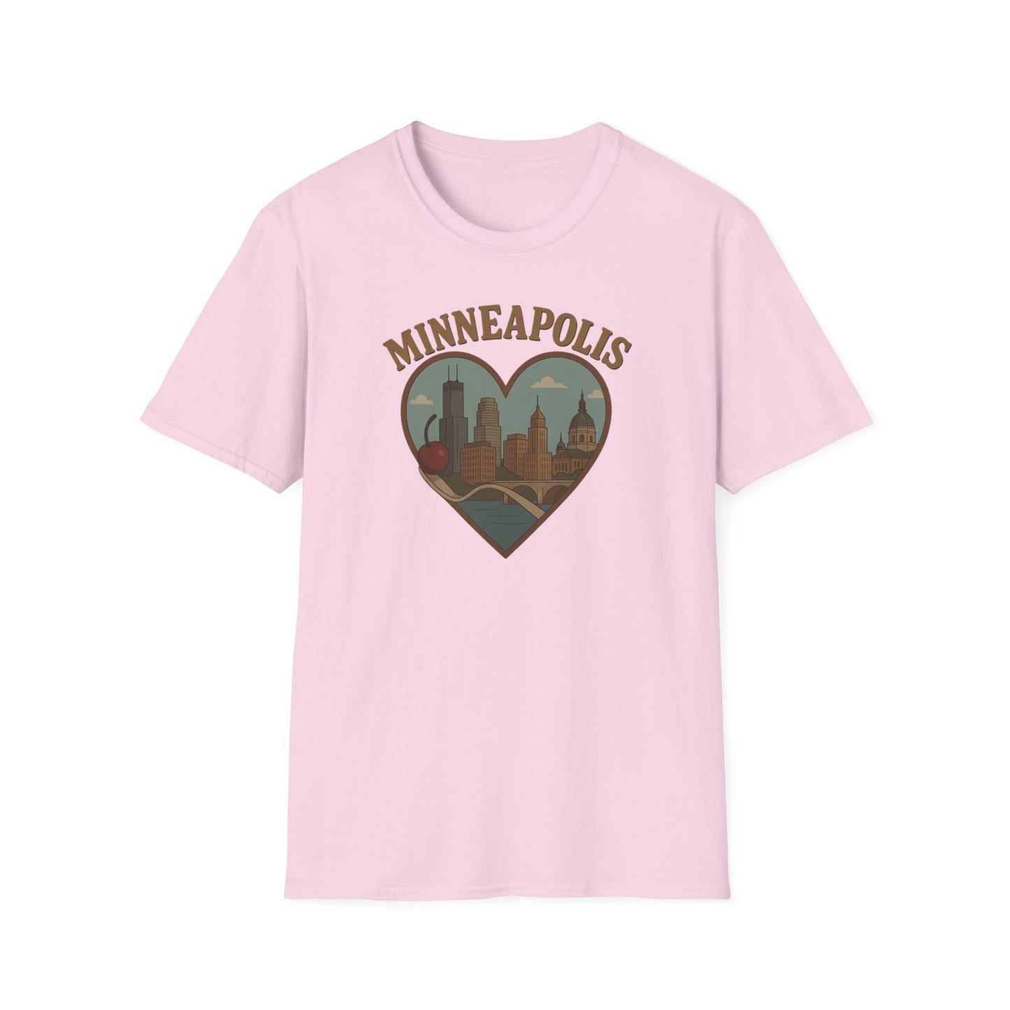 Fall in Love with Minneapolis: Retro Skyline T-Shirt with Whimsical Heart Design