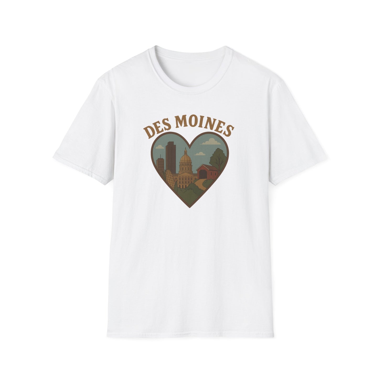 Fall in Love with Des Moines: Unisex Soft Tee Celebrating Iowa's Capital with Heart