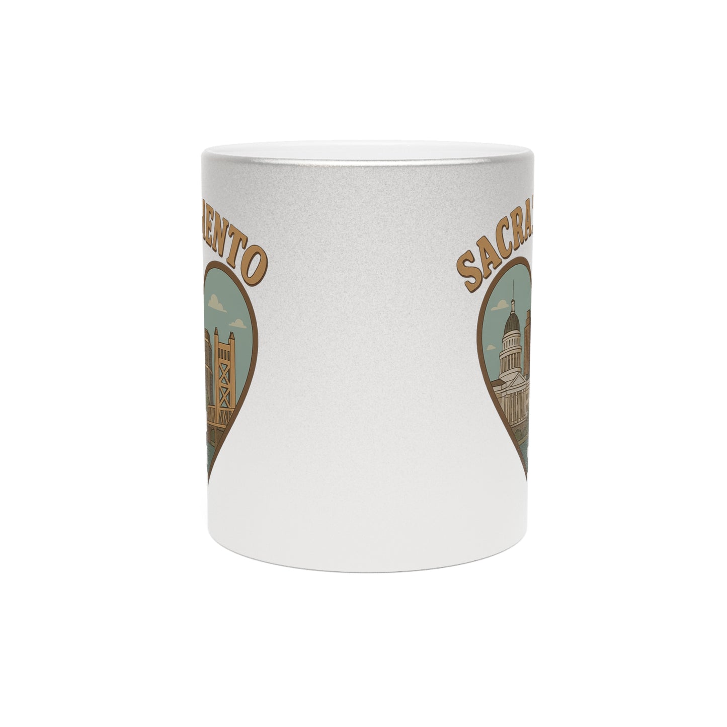 Sip Like Royalty with Our Regal Metallic Mug Featuring Sacramento Landmarks!