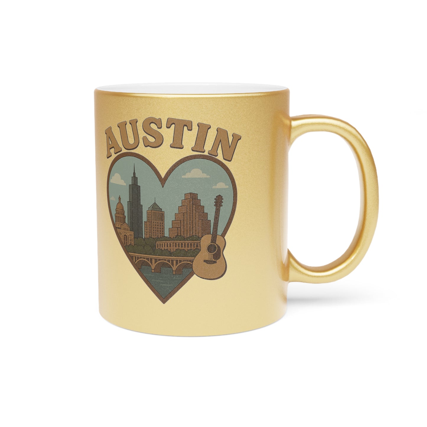 Capture Austin Magic with This Bold Vintage Metallic Mug in Silver and Gold