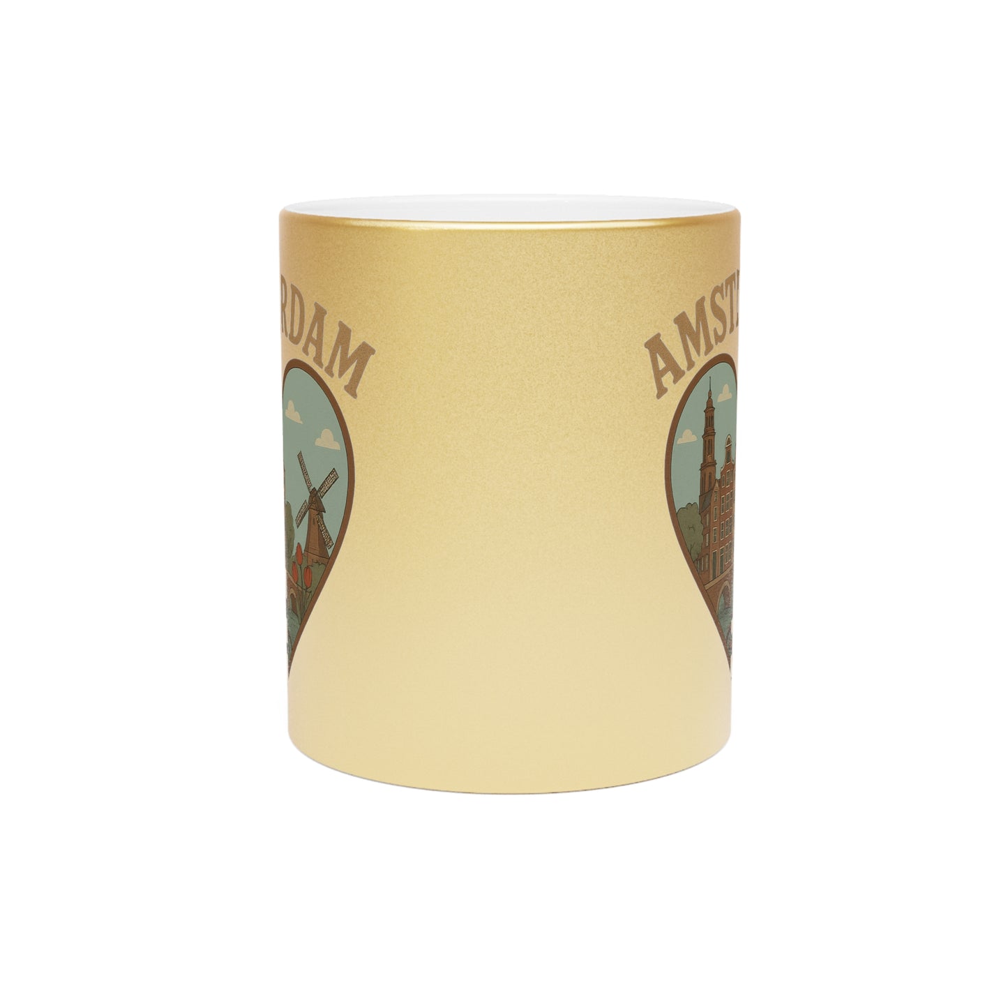 Sip in Style with the Amsterdam Skyline Metallic Mug in Silver and Gold!