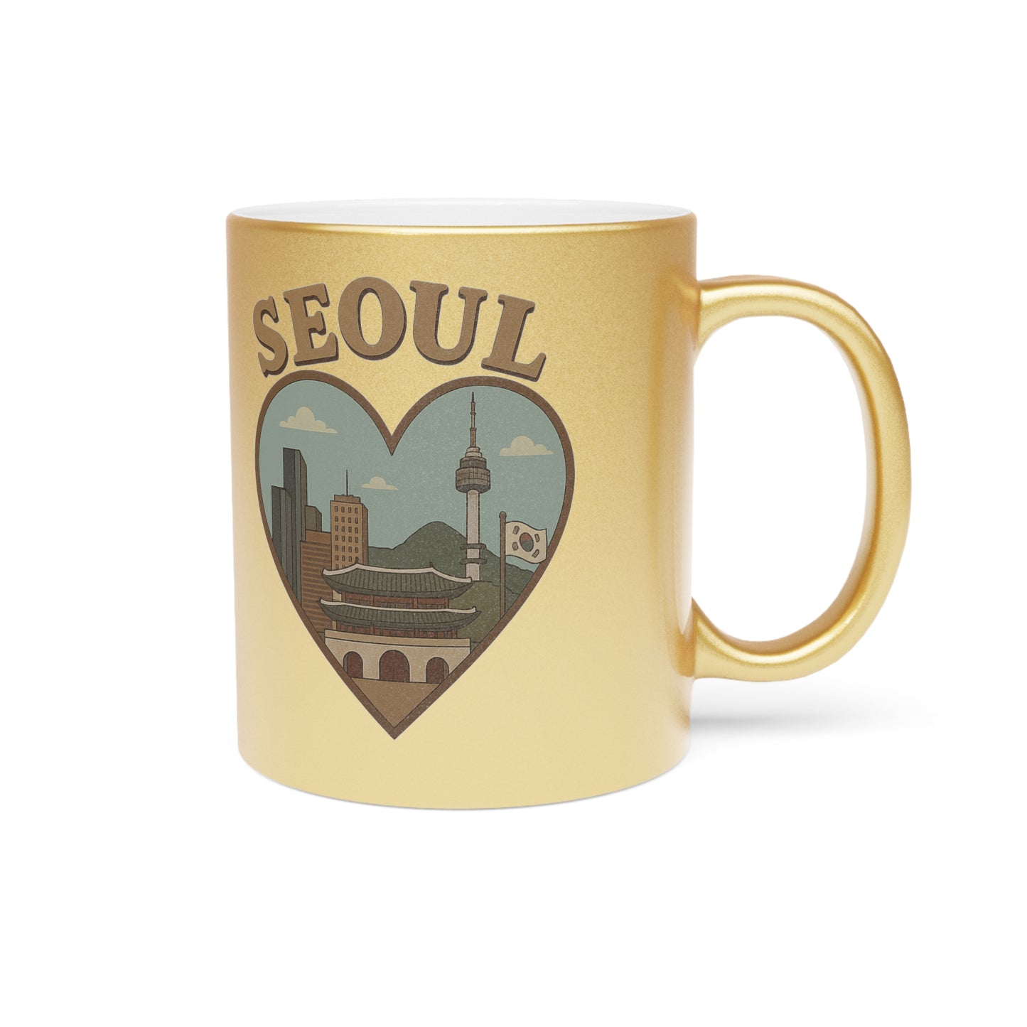 Glimmering Seoul Skyline Mug: Sip Adventure in Silver and Gold!