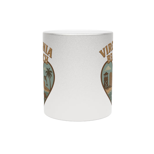 Catch Golden Waves with the Virginia Beach Skyline Heart Mug