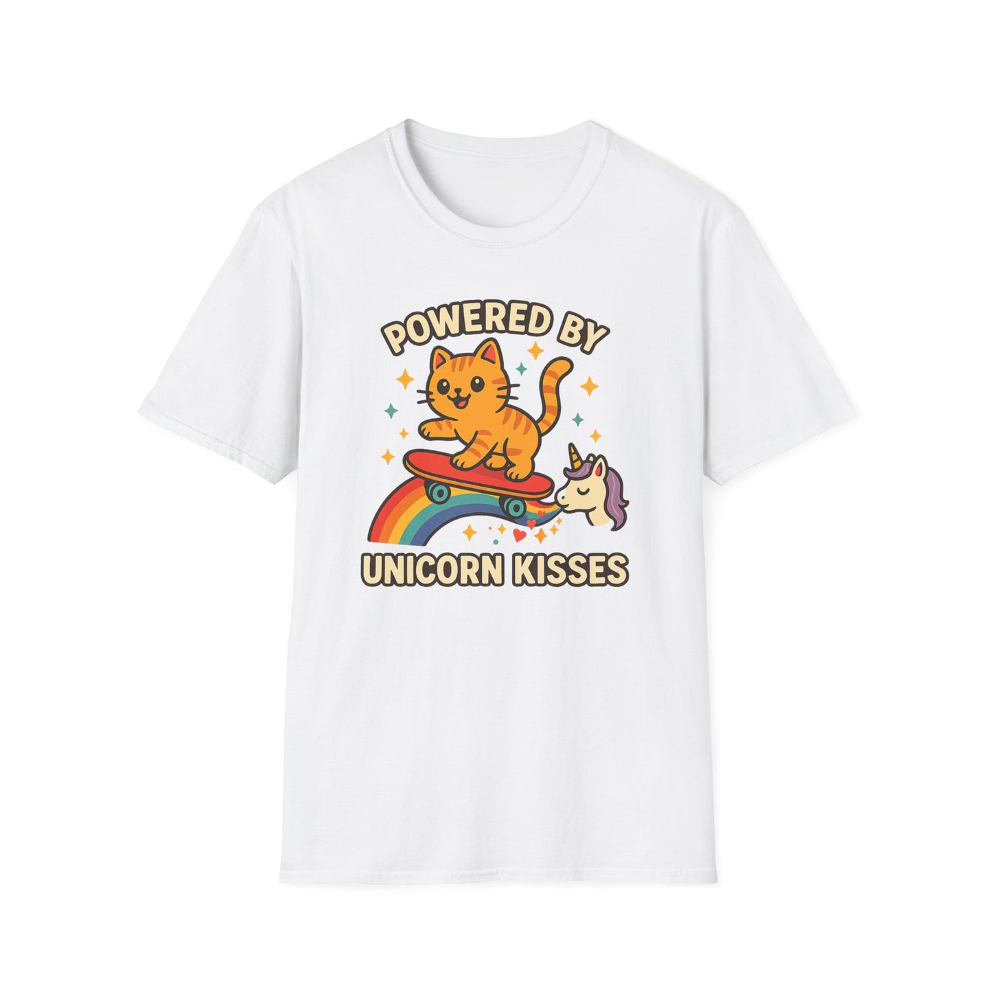 Catch the Magic Wave in a Cat Powered by Unicorn Kisses T-Shirt - Soft Unisex Fit!