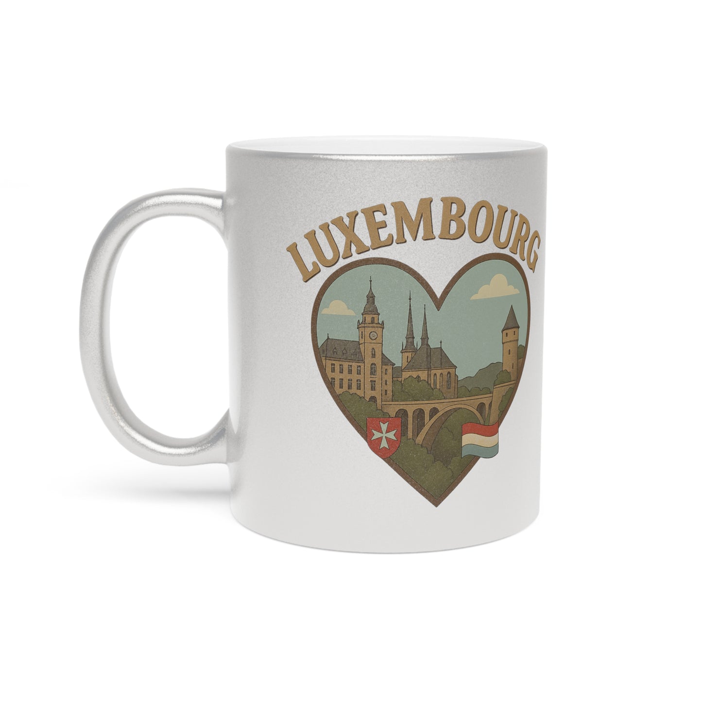 Sip Luxuriously: Metallic Mug with Luxembourg Heart and Iconic Skyline