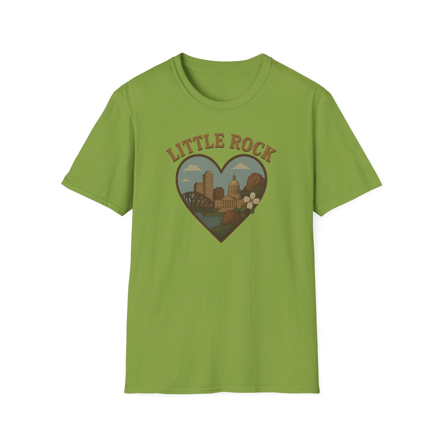 Little Rock Love Affair Graphic Tee - Embrace Arkansas Cityscape in Heart-Shaped Delight