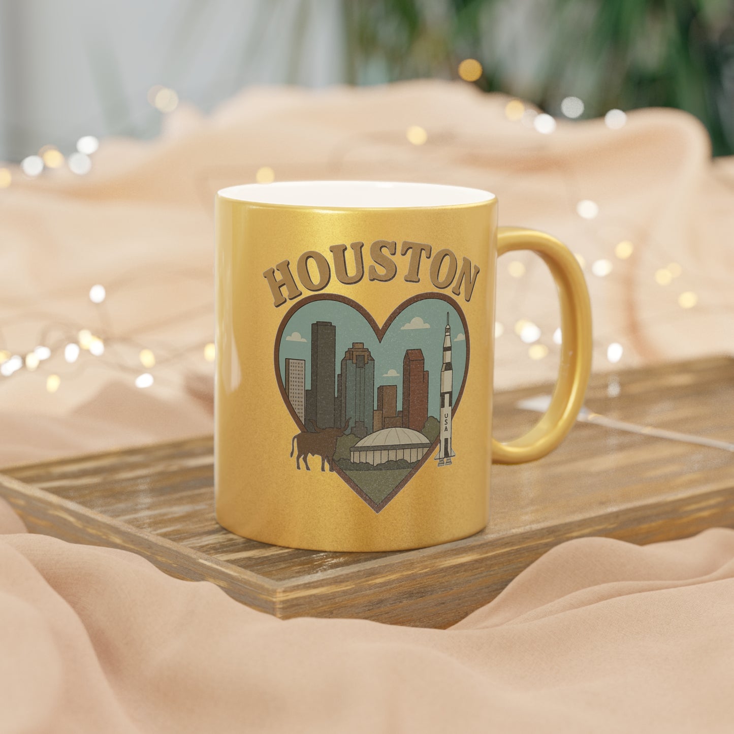 Sip Your Soul in a Houston Skyline Metallic Mug: Bold, Vintage, Iconic