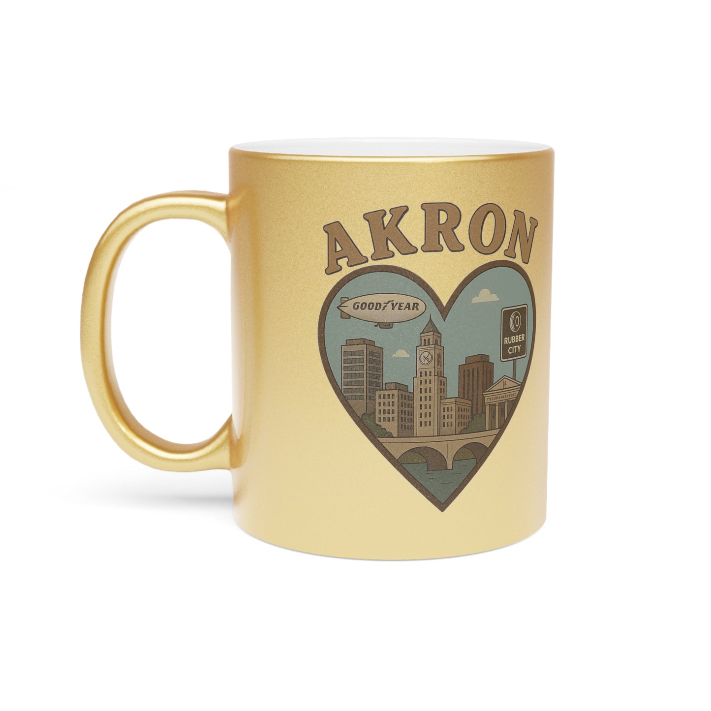 Sip the Essence of Akron with This Dazzling Metallic Mug - Perfect for Skyline Lovers!