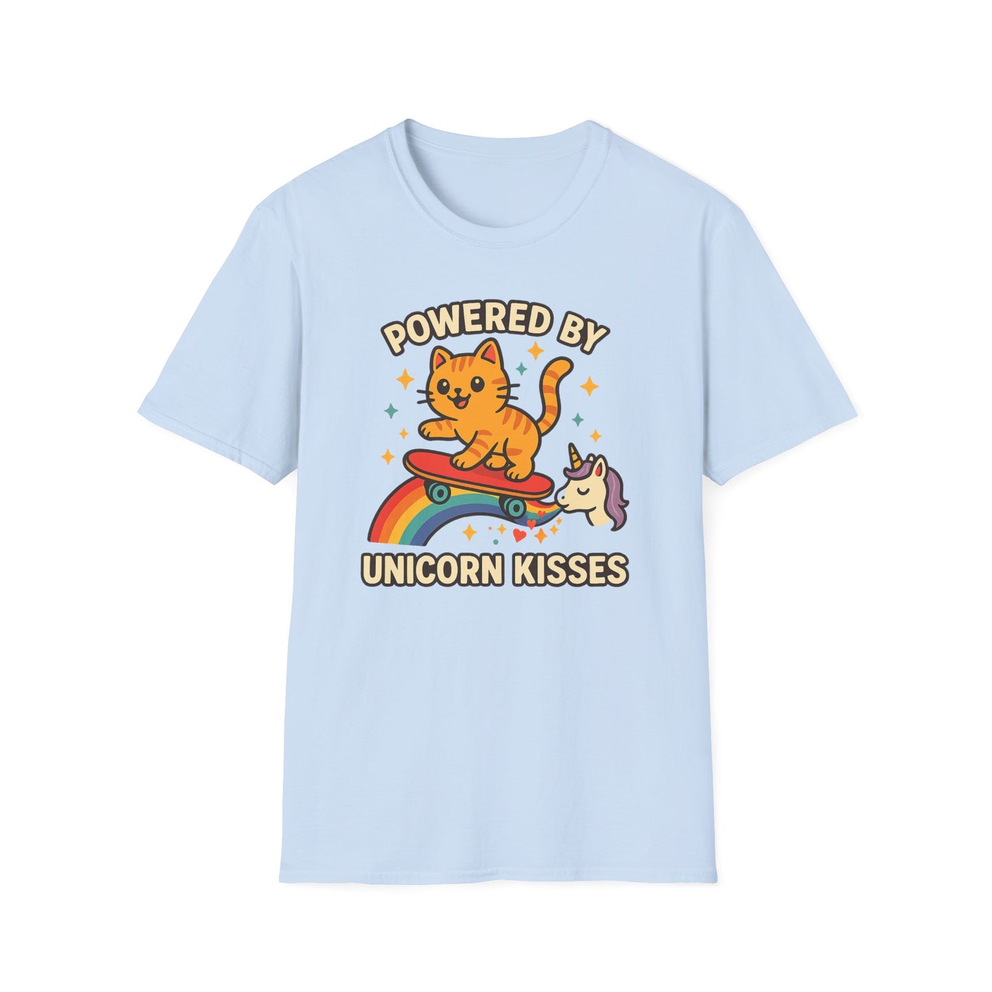Catch the Magic Wave in a Cat Powered by Unicorn Kisses T-Shirt - Soft Unisex Fit!