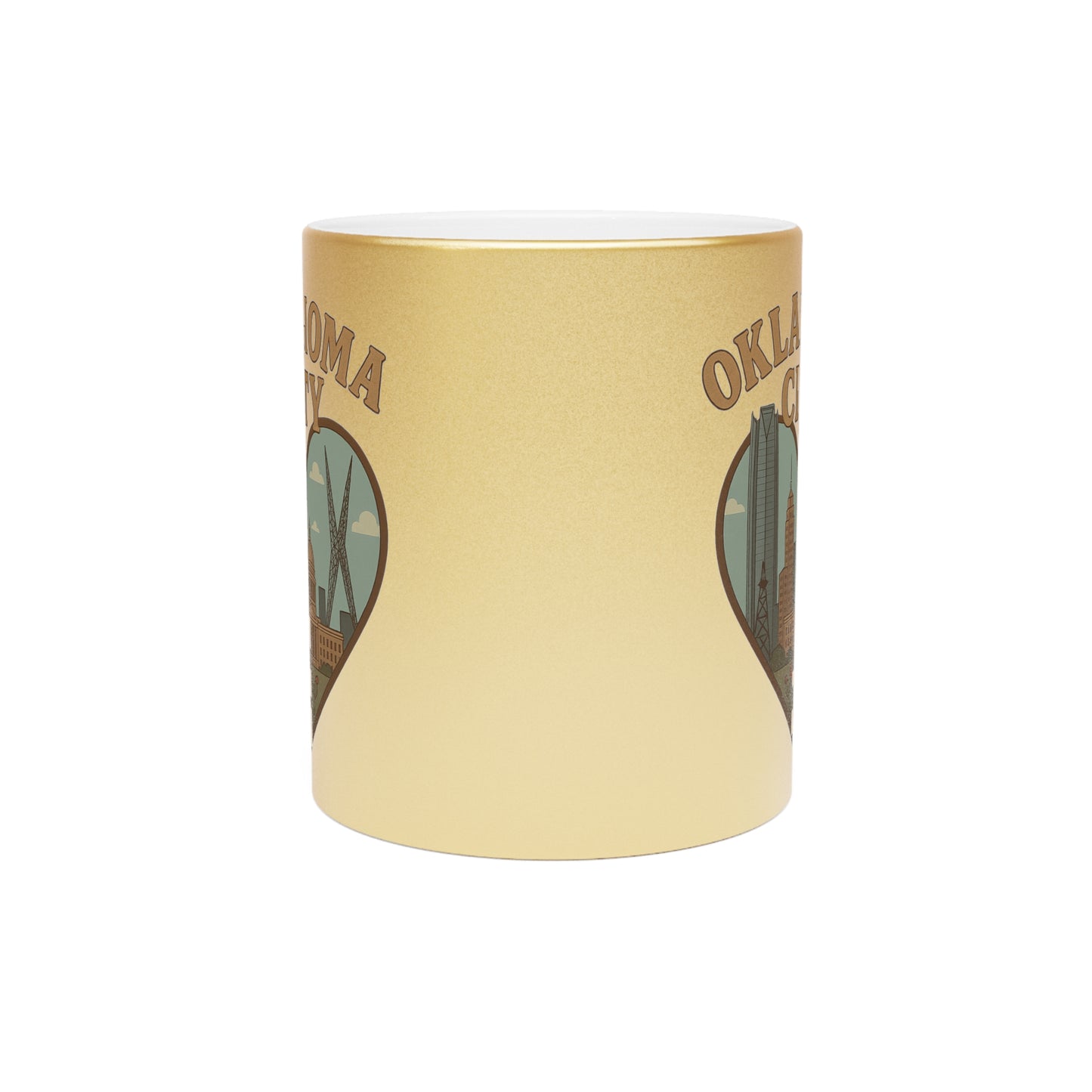 Sip in Style with the Oklahoma City Heartfelt Metallic Mug - Silver or Gold Vintage Chic Delight!