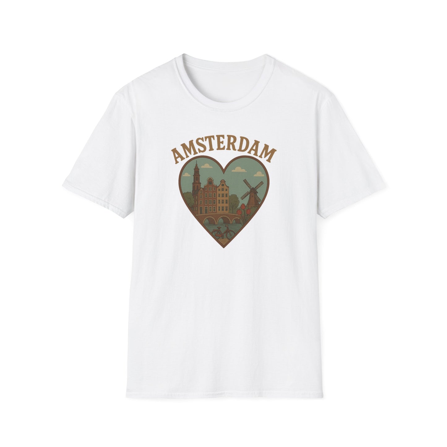 Fall in Love with Amsterdam: Unisex Soft T-Shirt for Travel Enthusiasts