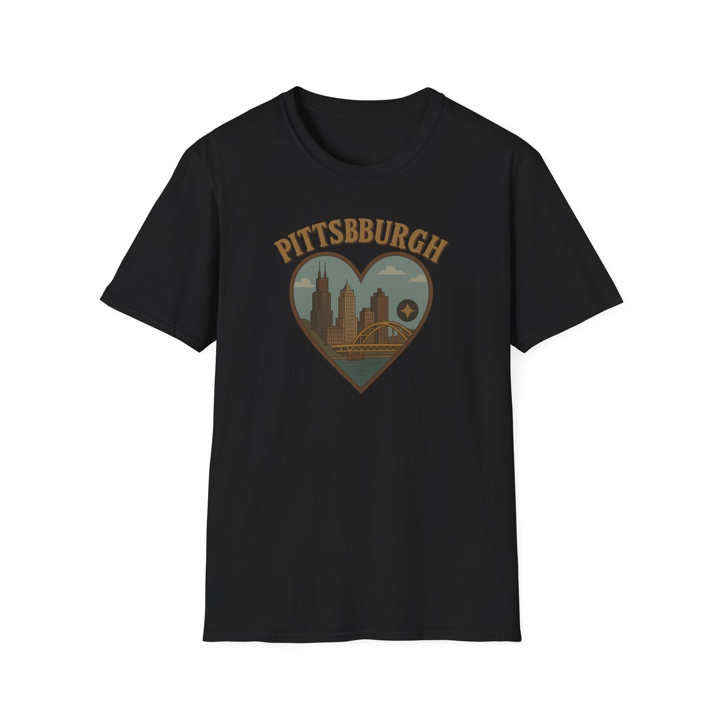 Fall in Love with Pittsburgh's Skyline Heart T-shirt – Unisex Urban Romance Tee