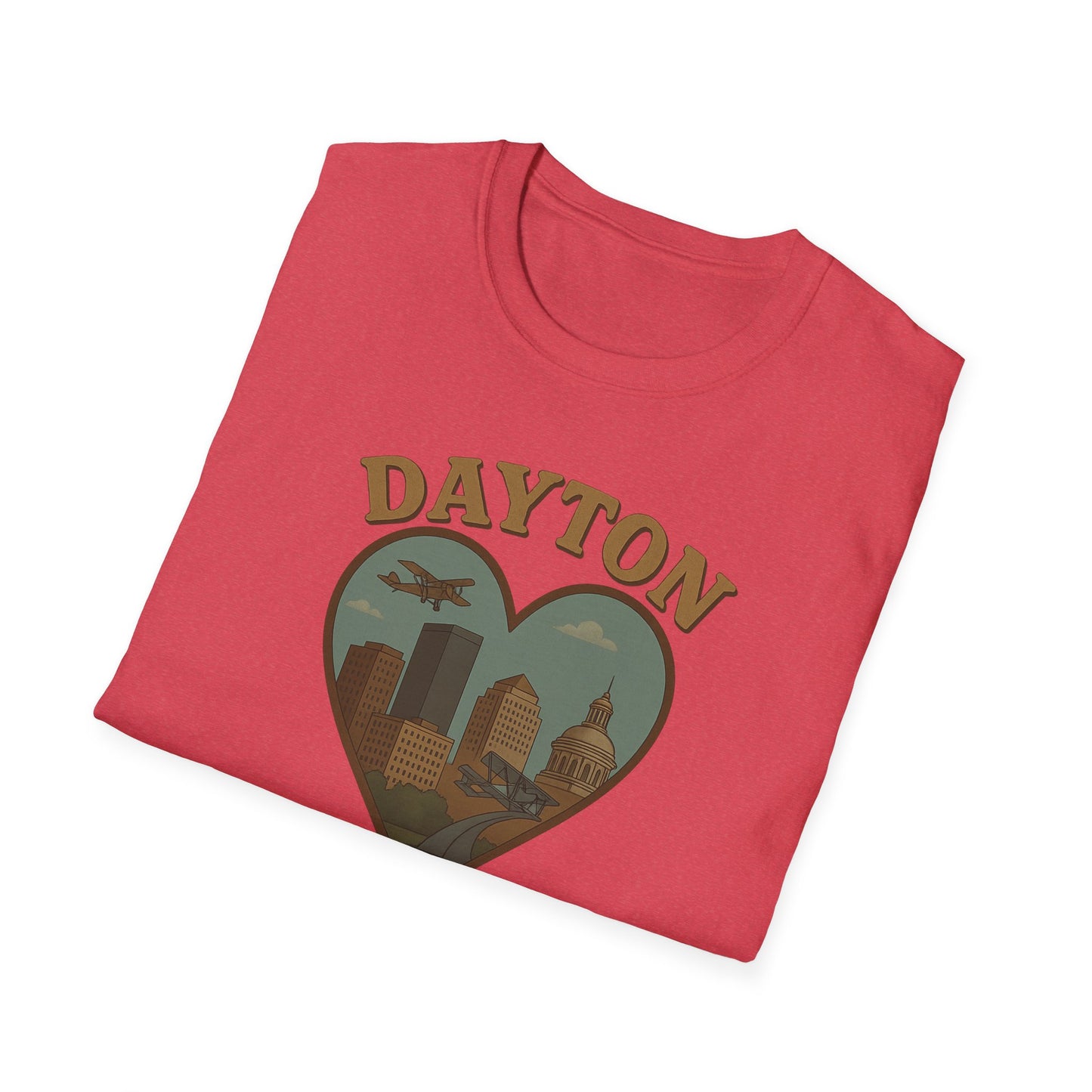 Fall Head Over Heels for Dayton: Retro Skyline Heart Graphic T-Shirt