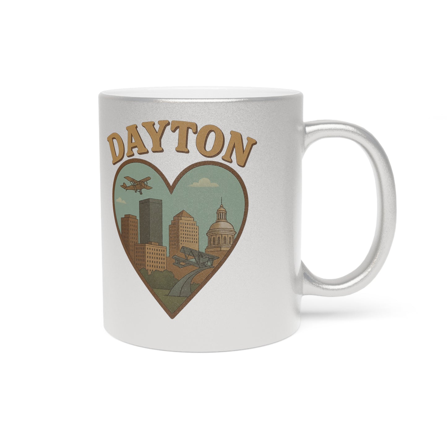 Sip in Style with the Irresistible Dayton skyline Metallic Mug - A Perfect Blend of Silver and Gold Glam!