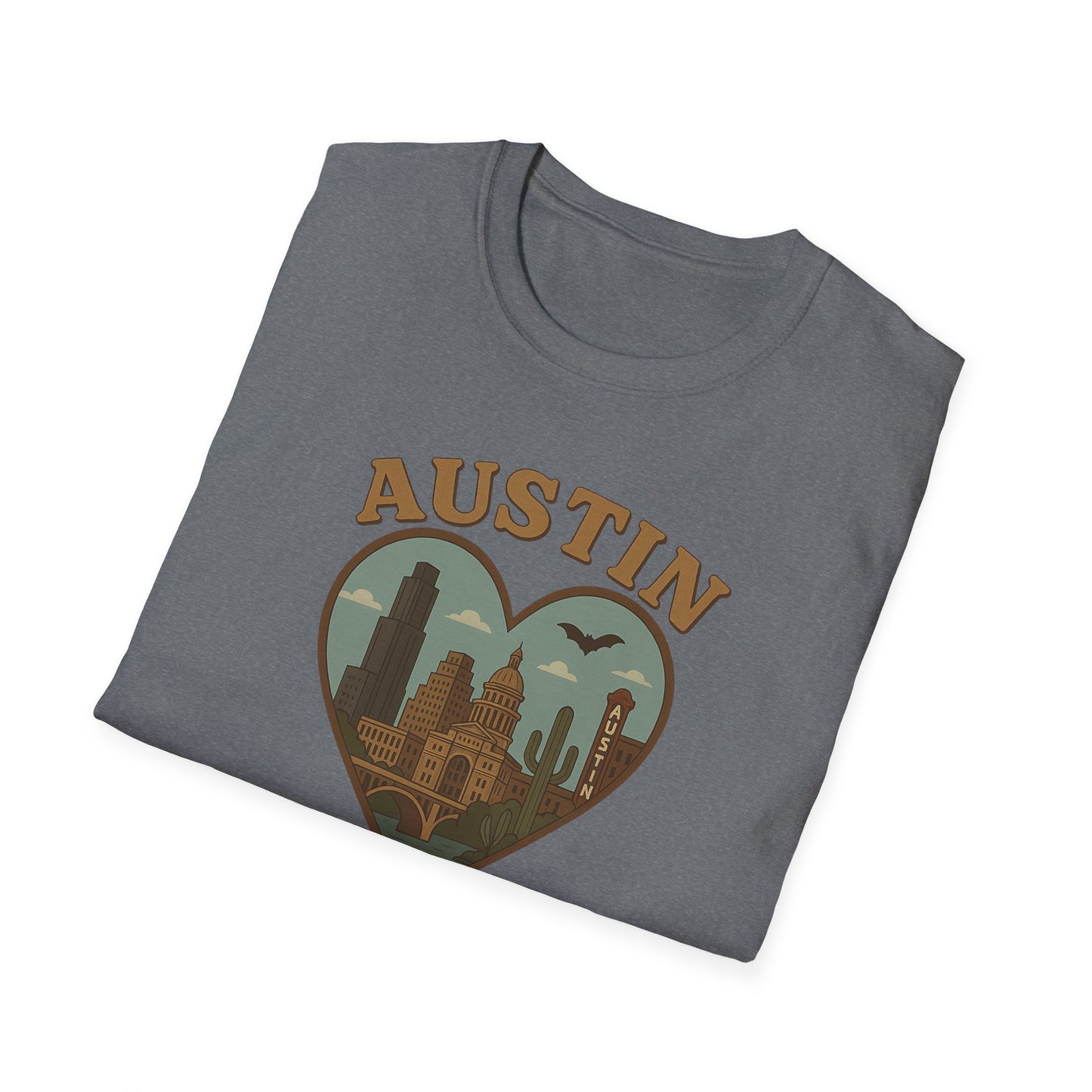 Fall in Love with Austin's Heartbeat: Unisex Gildan T-Shirt That's Batty for Texas Style!