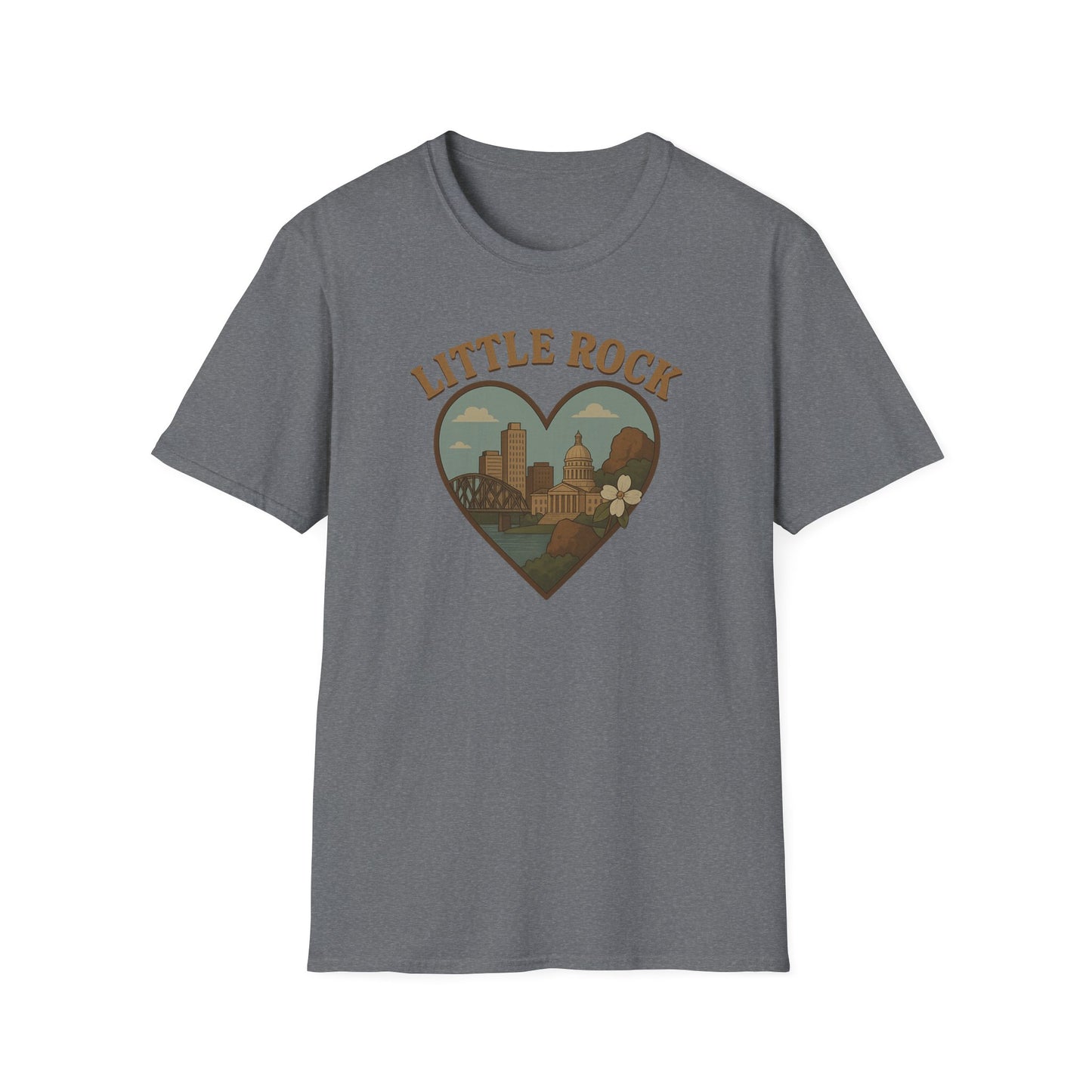Little Rock Love Affair Graphic Tee - Embrace Arkansas Cityscape in Heart-Shaped Delight