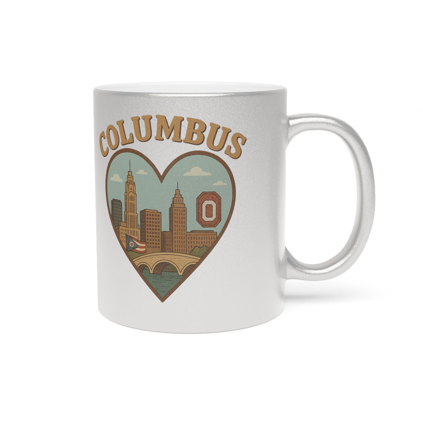 Sip the Spirit of Columbus in Vintage Metallic Mug, Silver & Gold Delight!