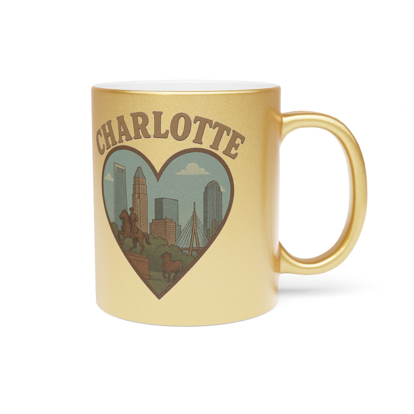 Thrill Your Sips with this Vintage Charlotte Skyline Metallic Mug - Silver & Gold Magic!