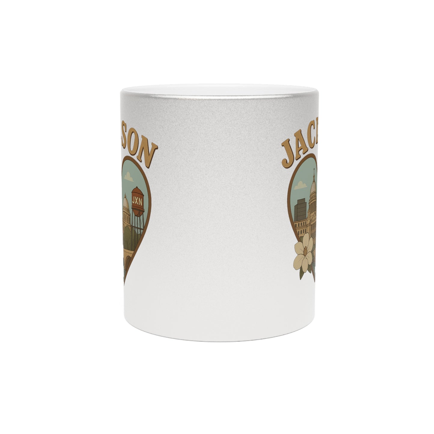 Gleaming Jackson Landmark Mug: Sip with Silver-Gold Shine