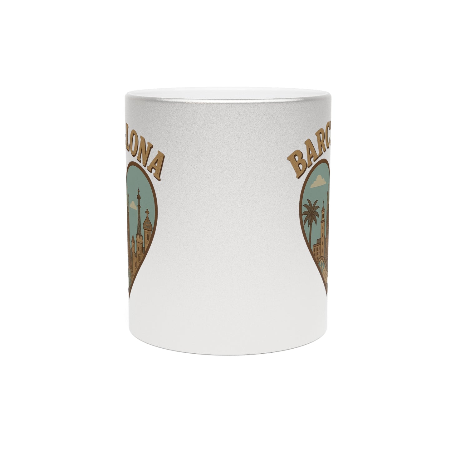 Shimmering Barcelona Heart Metallic Mug for Coffee and Adventure Dreamers