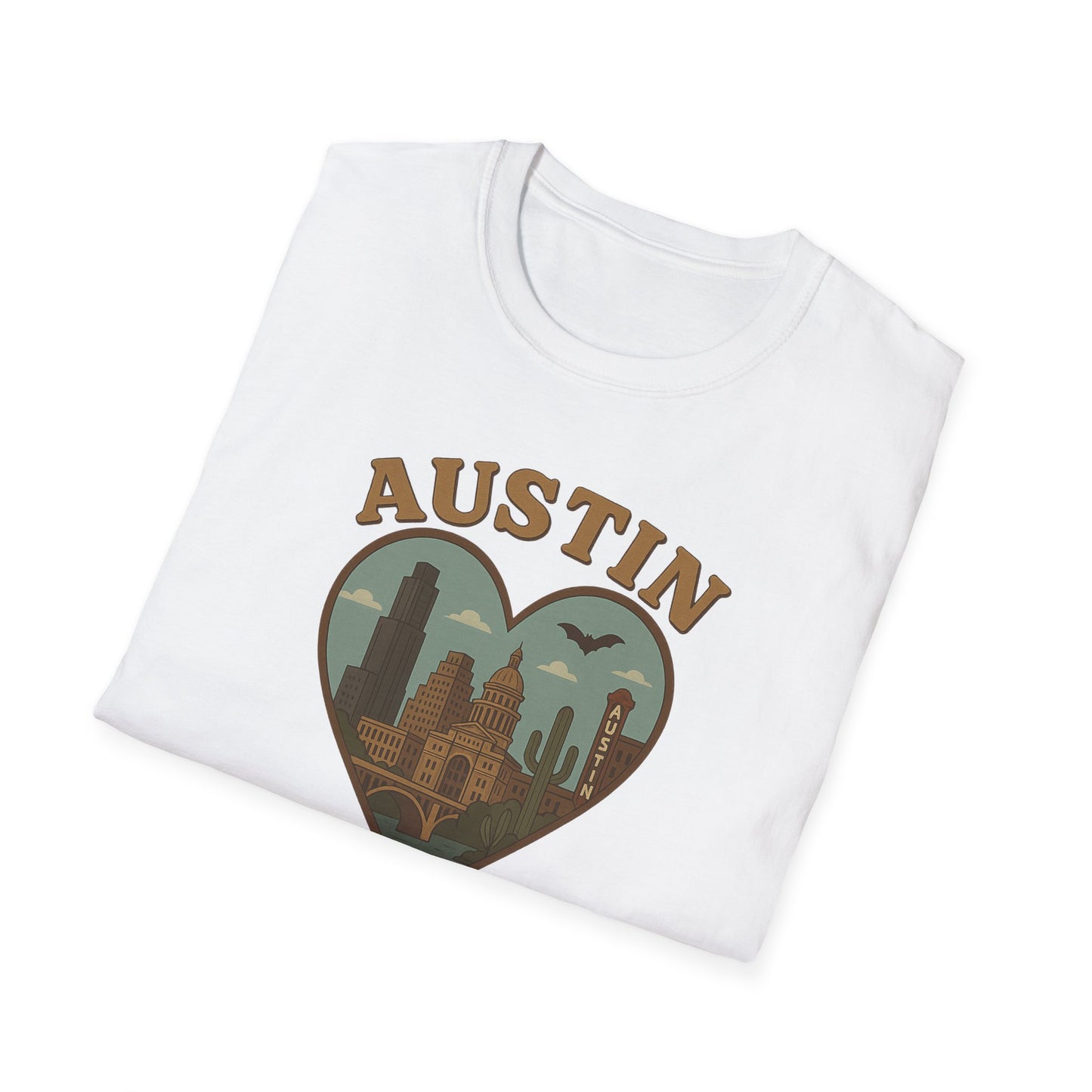 Fall in Love with Austin's Heartbeat: Unisex Gildan T-Shirt That's Batty for Texas Style!