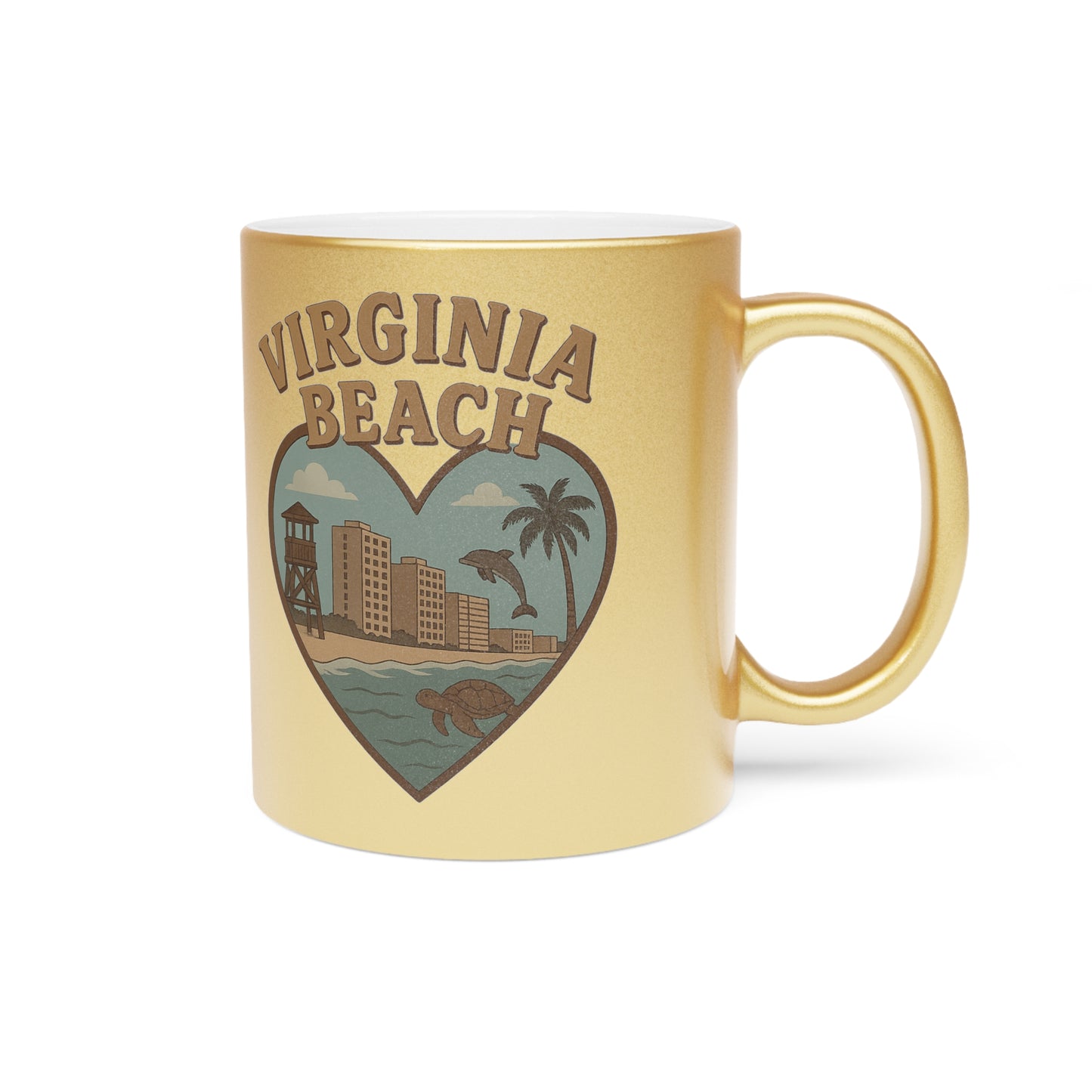 Catch Golden Waves with the Virginia Beach Skyline Heart Mug
