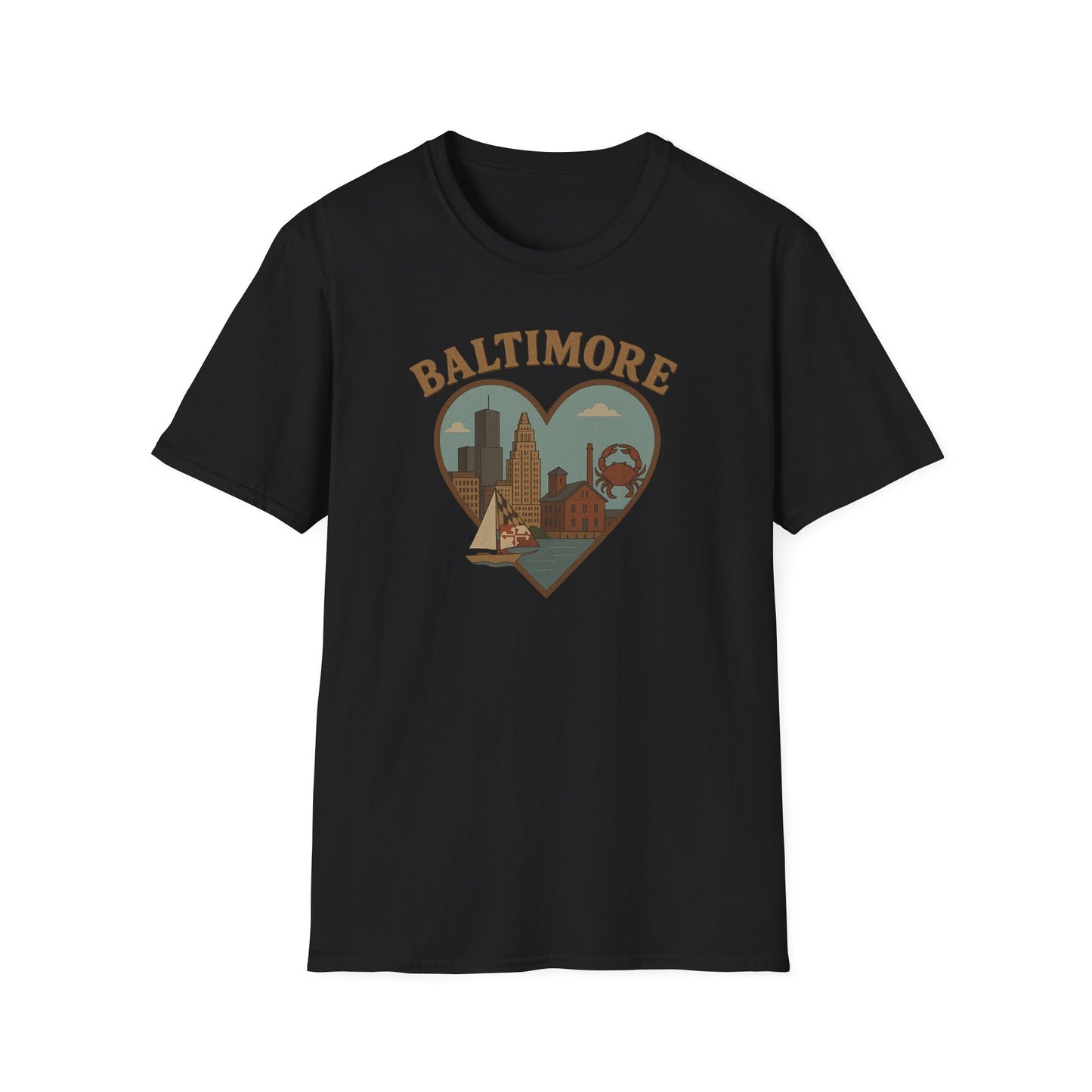 Embrace the Chaos of Baltimore with Our Heartfelt Skyline Crab T-Shirt!