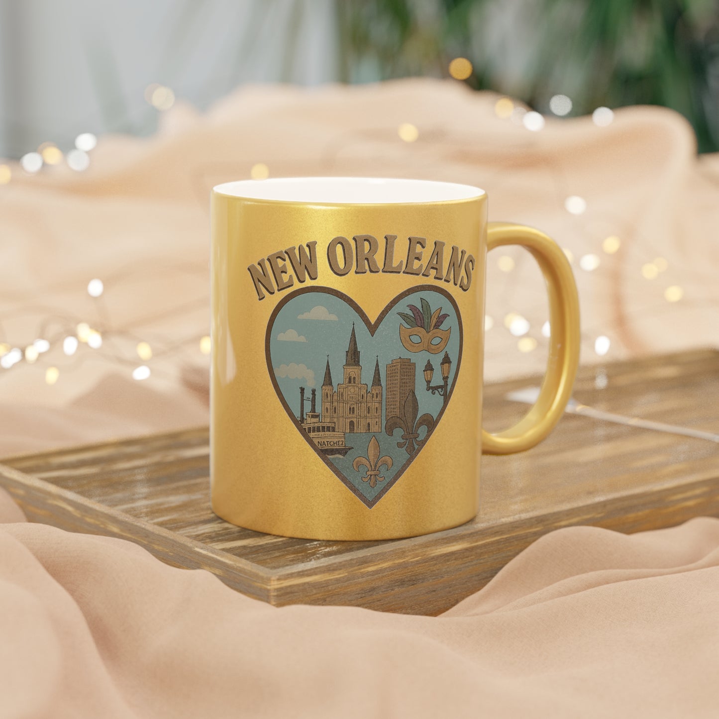 Sip with Soul: Metallic New Orleans Skyline Mug in Silver & Gold