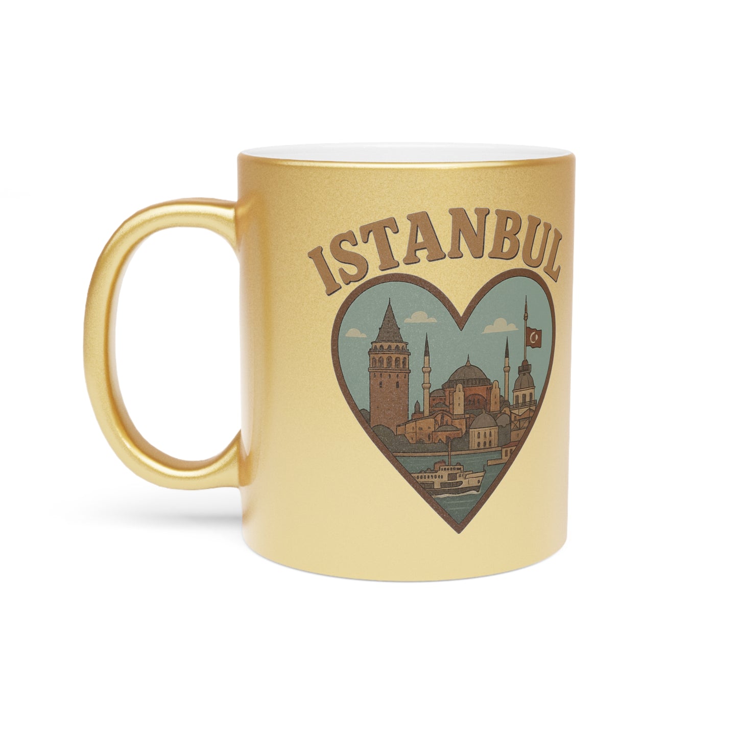 Gleaming Istanbul Skyline Mug: Sip in Silver and Gold Glamour!