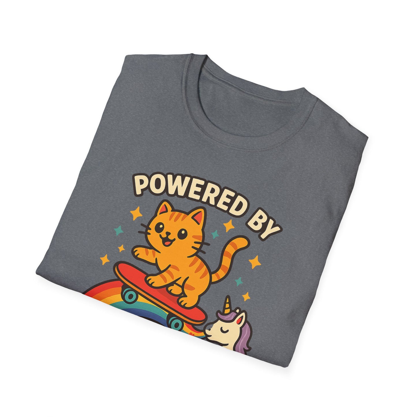 Catch the Magic Wave in a Cat Powered by Unicorn Kisses T-Shirt - Soft Unisex Fit!