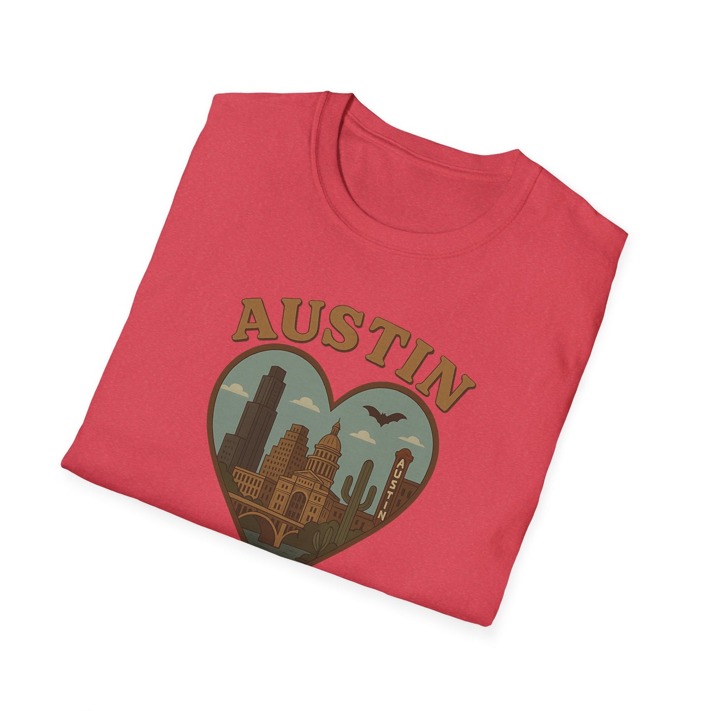 Fall in Love with Austin's Heartbeat: Unisex Gildan T-Shirt That's Batty for Texas Style!