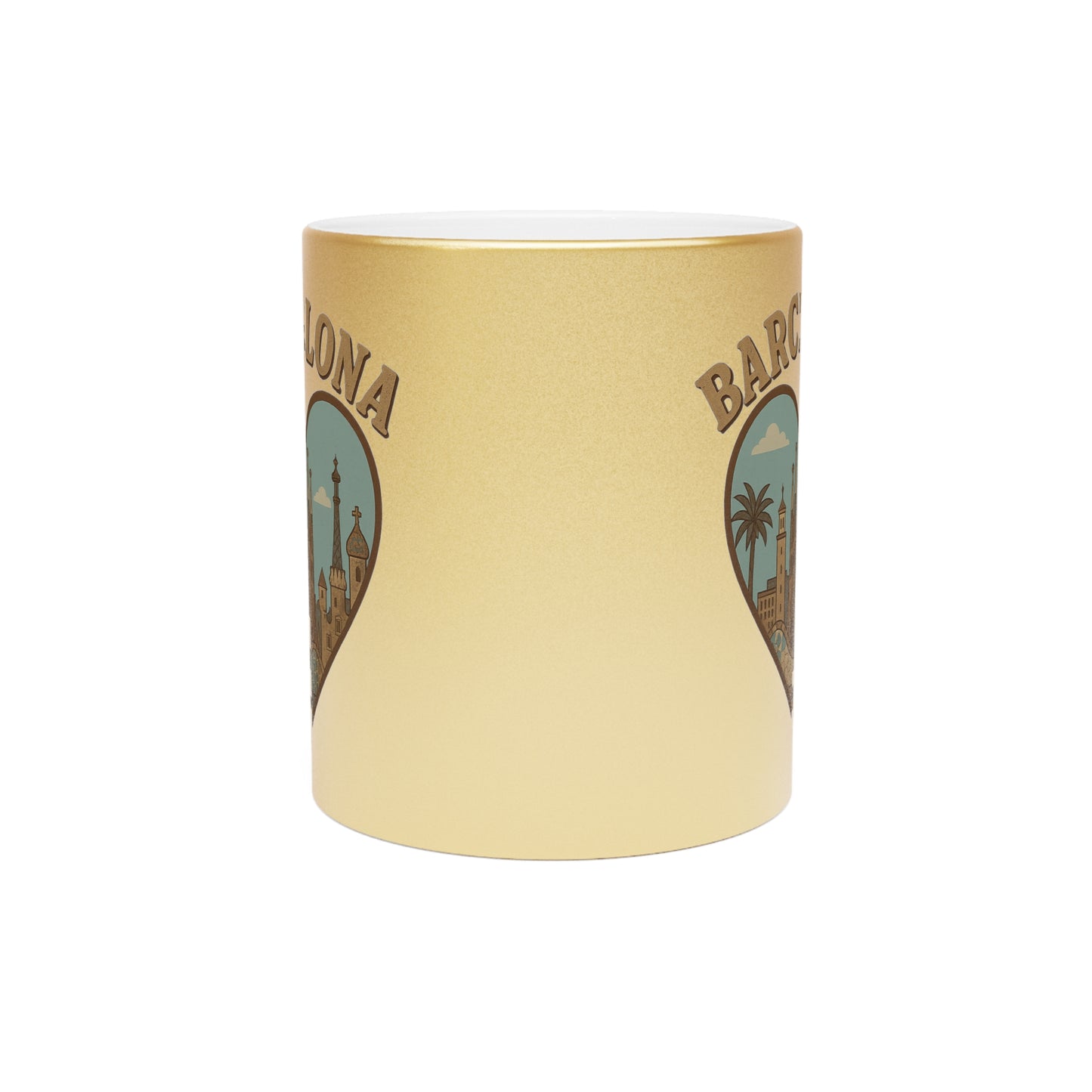 Shimmering Barcelona Heart Metallic Mug for Coffee and Adventure Dreamers