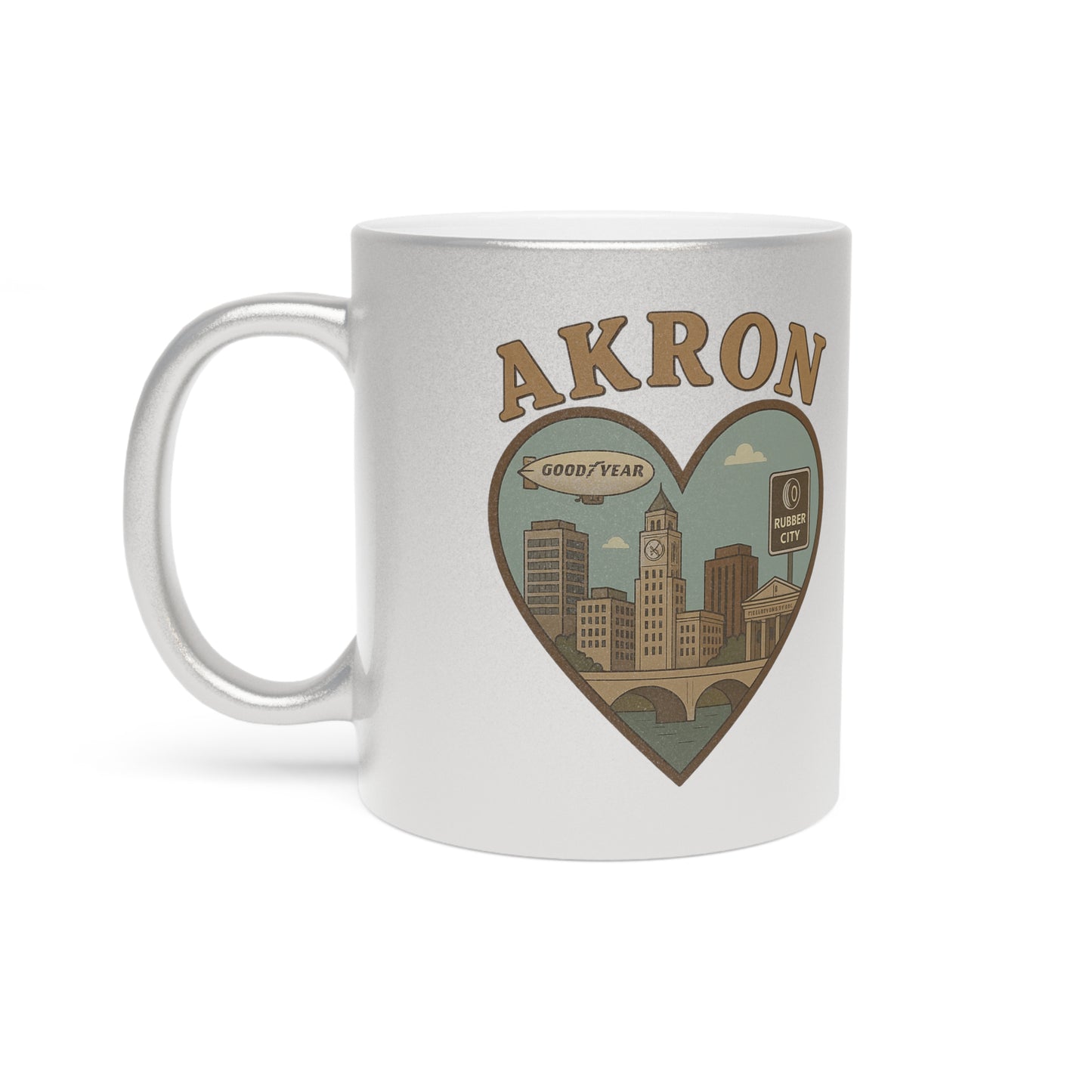 Sip the Essence of Akron with This Dazzling Metallic Mug - Perfect for Skyline Lovers!