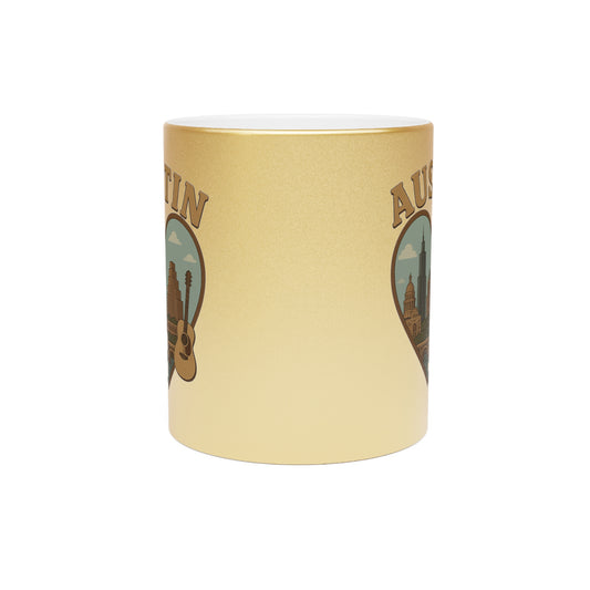 Capture Austin Magic with This Bold Vintage Metallic Mug in Silver and Gold