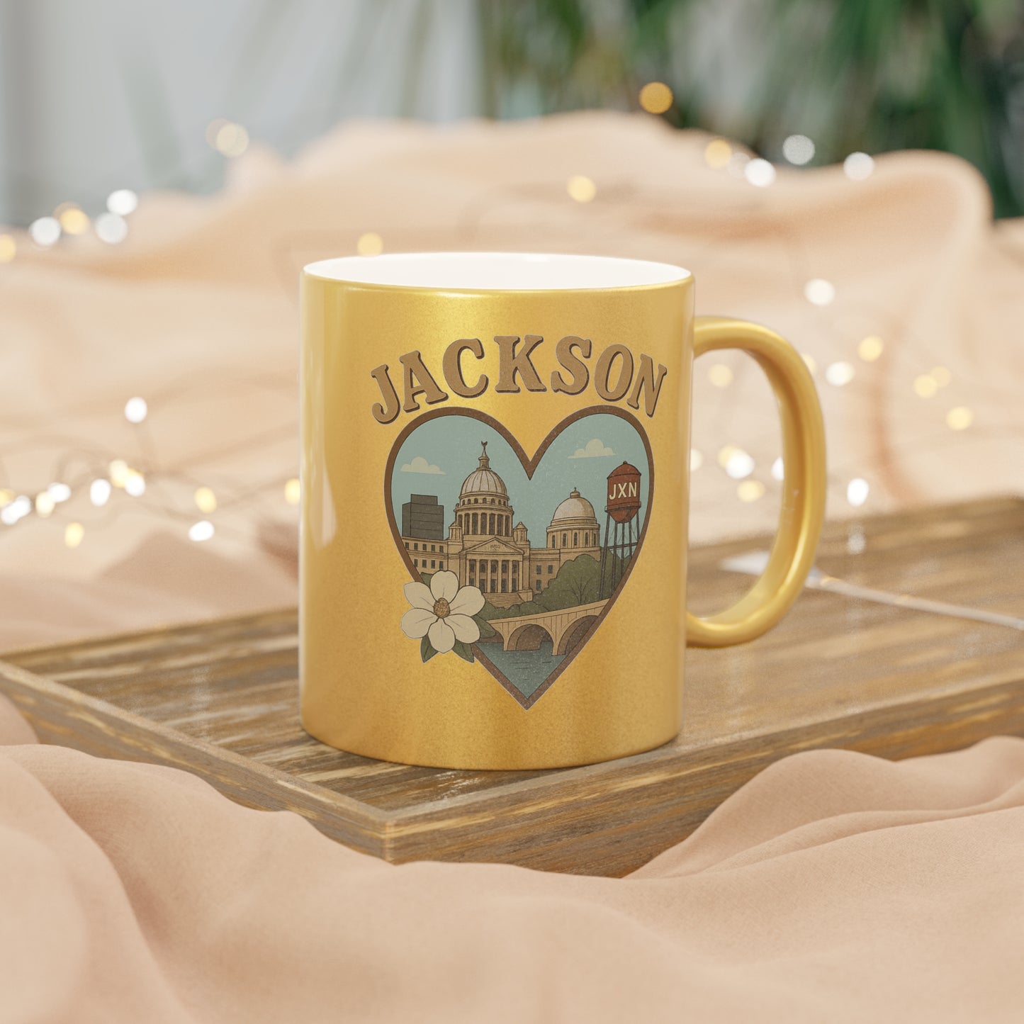 Gleaming Jackson Landmark Mug: Sip with Silver-Gold Shine