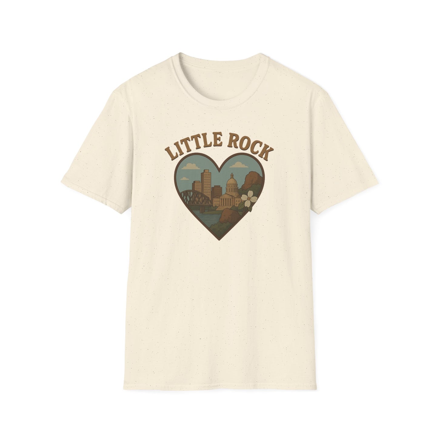 Little Rock Love Affair Graphic Tee - Embrace Arkansas Cityscape in Heart-Shaped Delight