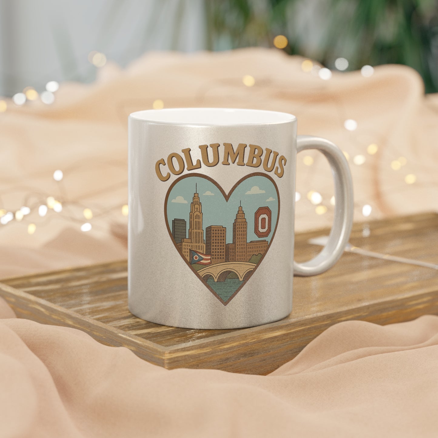 Sip the Spirit of Columbus in Vintage Metallic Mug, Silver & Gold Delight!