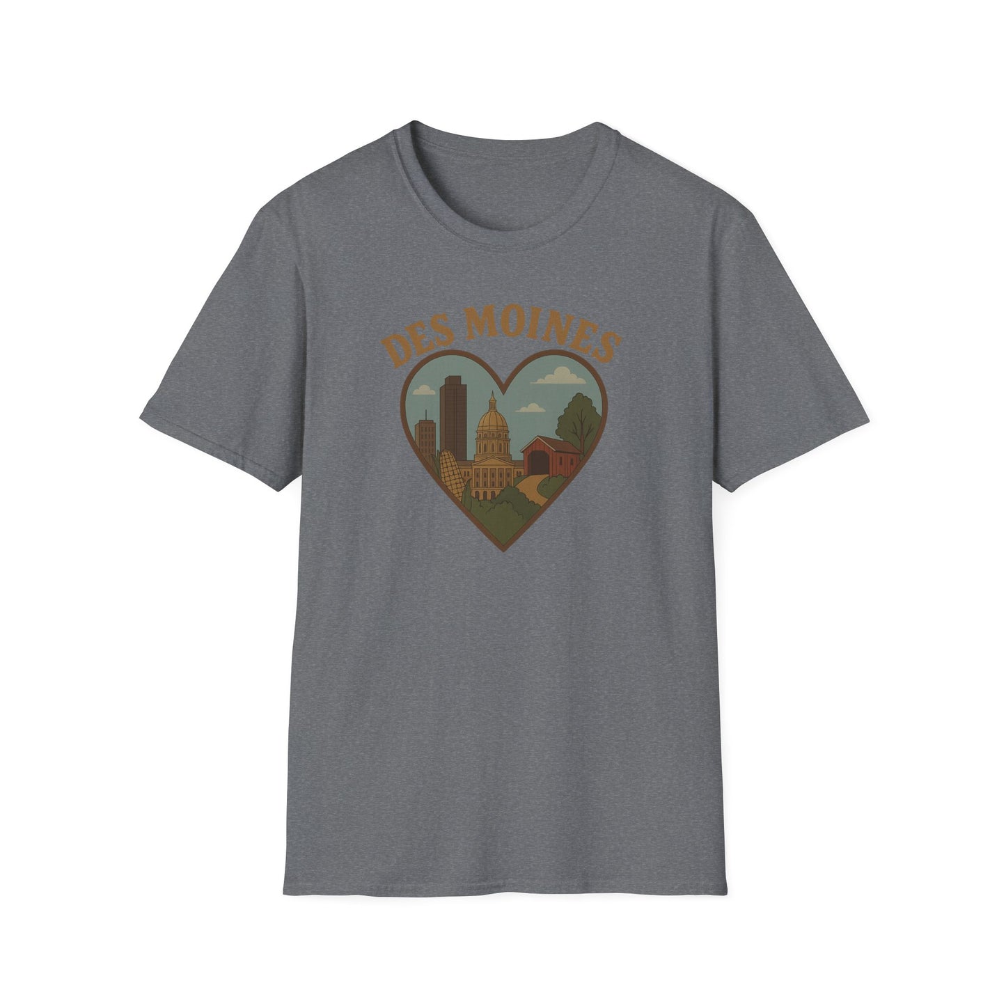 Fall in Love with Des Moines: Unisex Soft Tee Celebrating Iowa's Capital with Heart