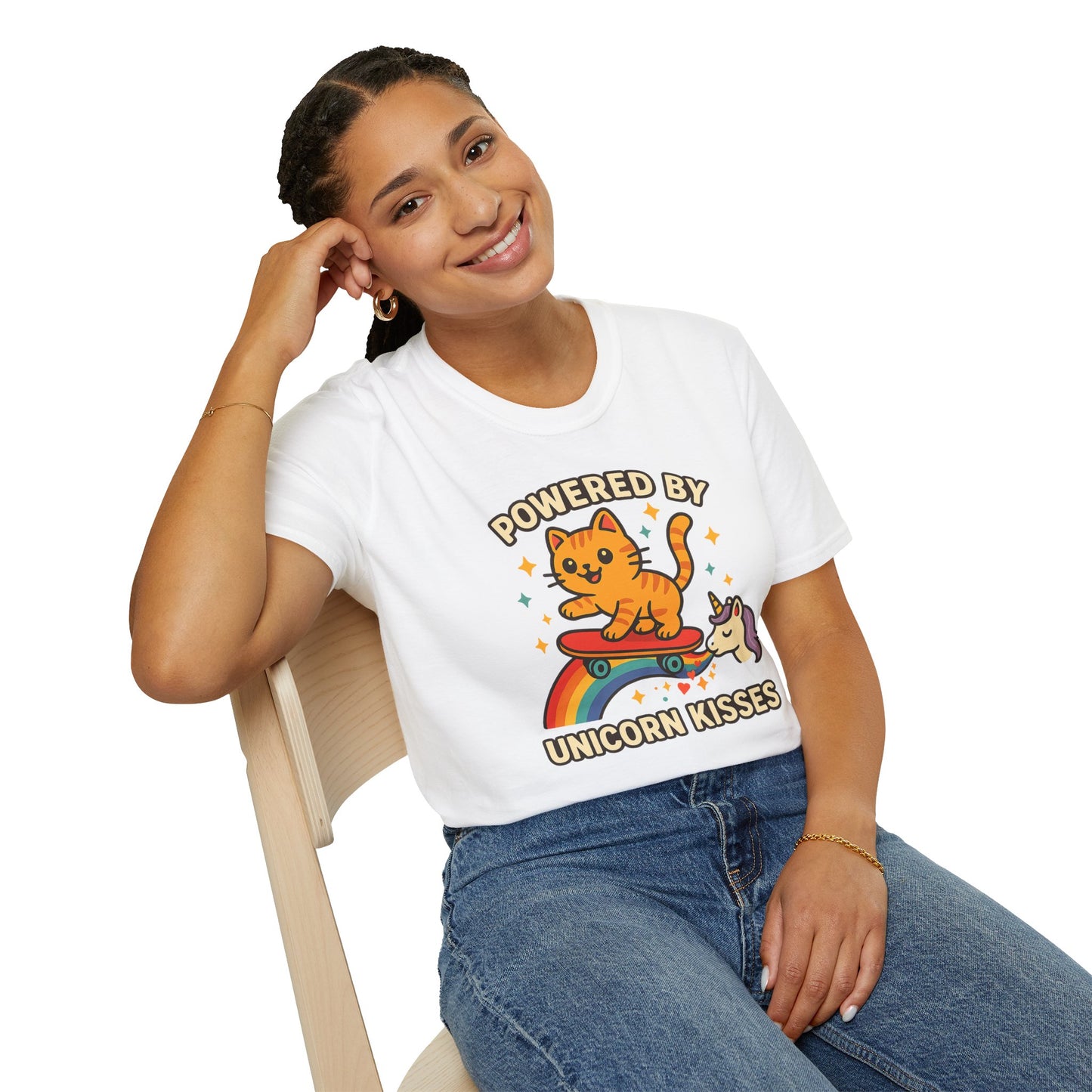 Catch the Magic Wave in a Cat Powered by Unicorn Kisses T-Shirt - Soft Unisex Fit!