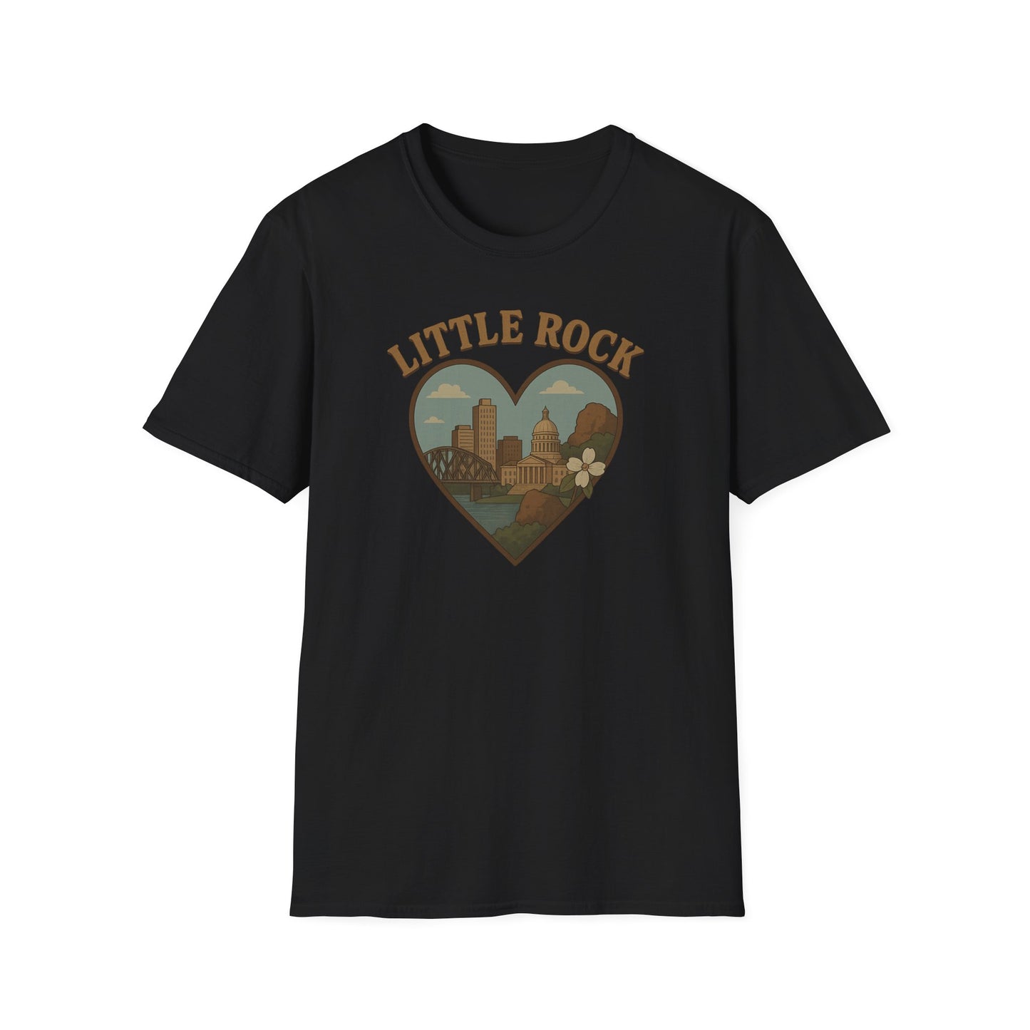 Little Rock Love Affair Graphic Tee - Embrace Arkansas Cityscape in Heart-Shaped Delight