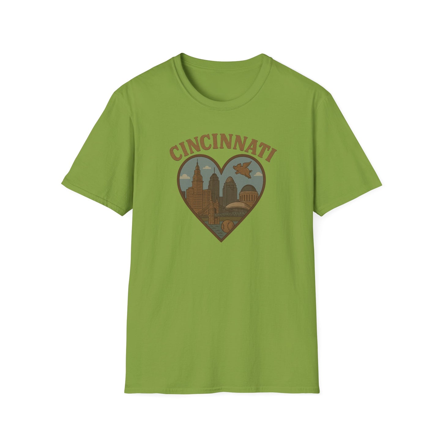 Cincinnati Love Tee: Where Flying Pigs and Skylines Unite for the Ultimate Unisex Statement