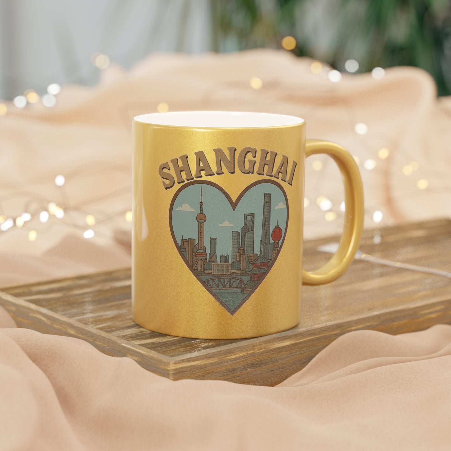 Gleaming Shanghai Love Metallic Mug: Sip Dreams, Hold Shanghai
