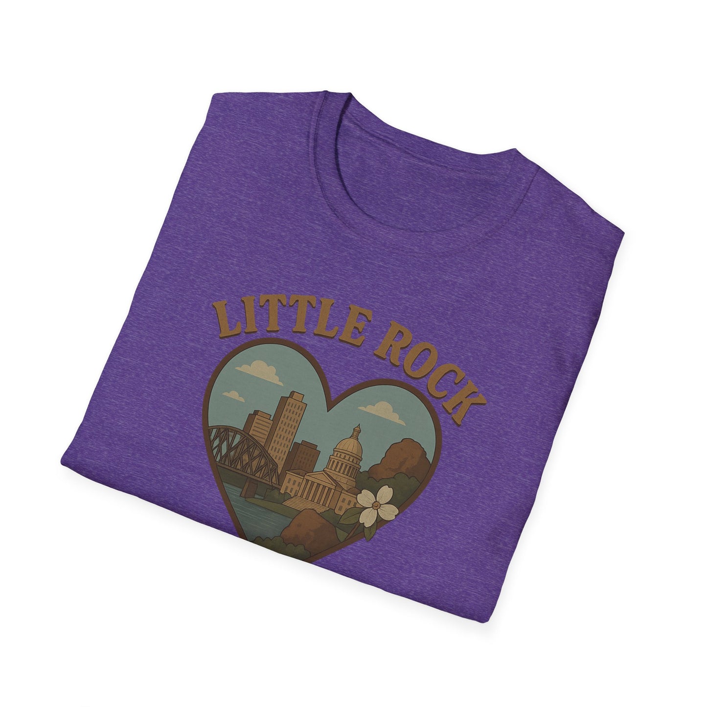 Little Rock Love Affair Graphic Tee - Embrace Arkansas Cityscape in Heart-Shaped Delight
