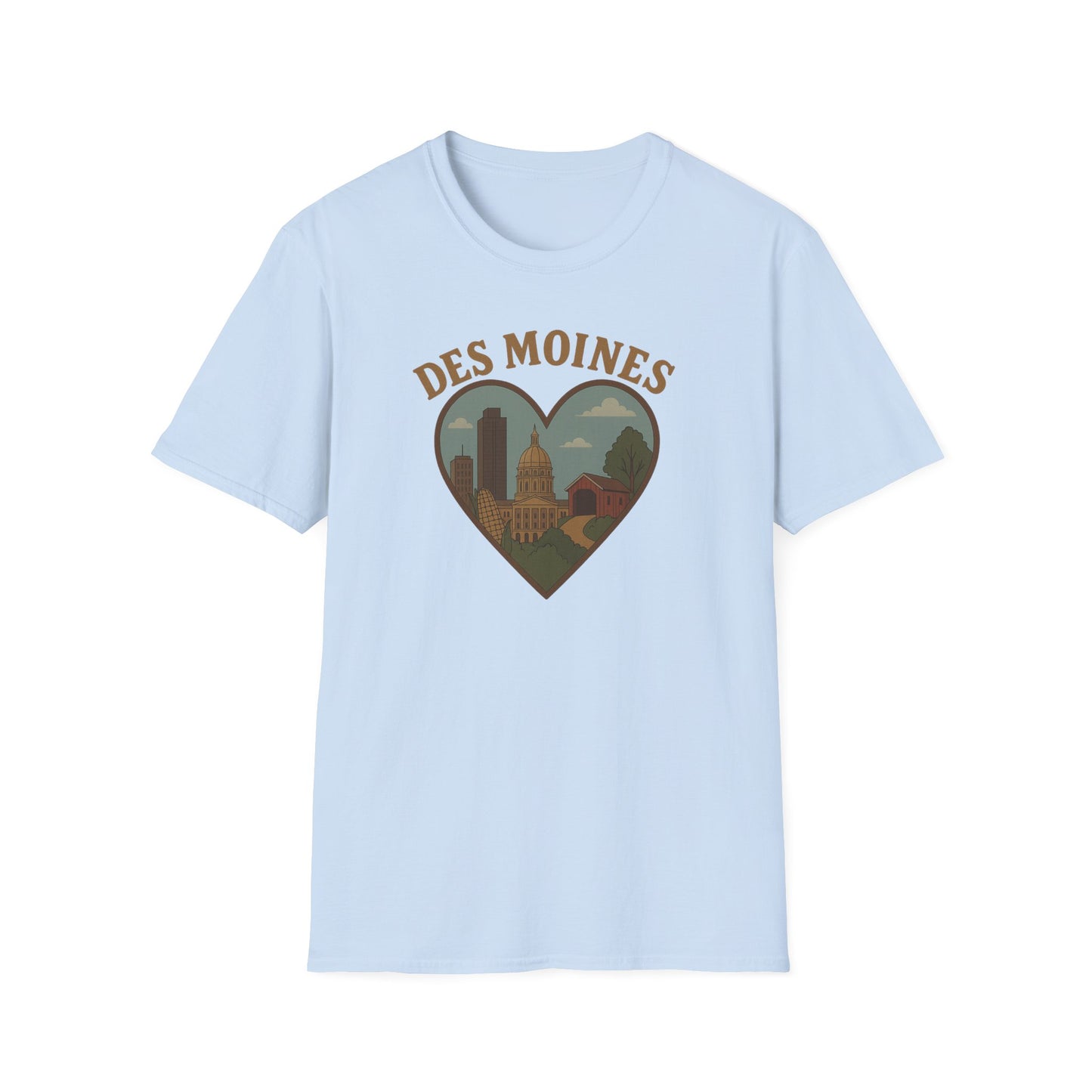 Fall in Love with Des Moines: Unisex Soft Tee Celebrating Iowa's Capital with Heart